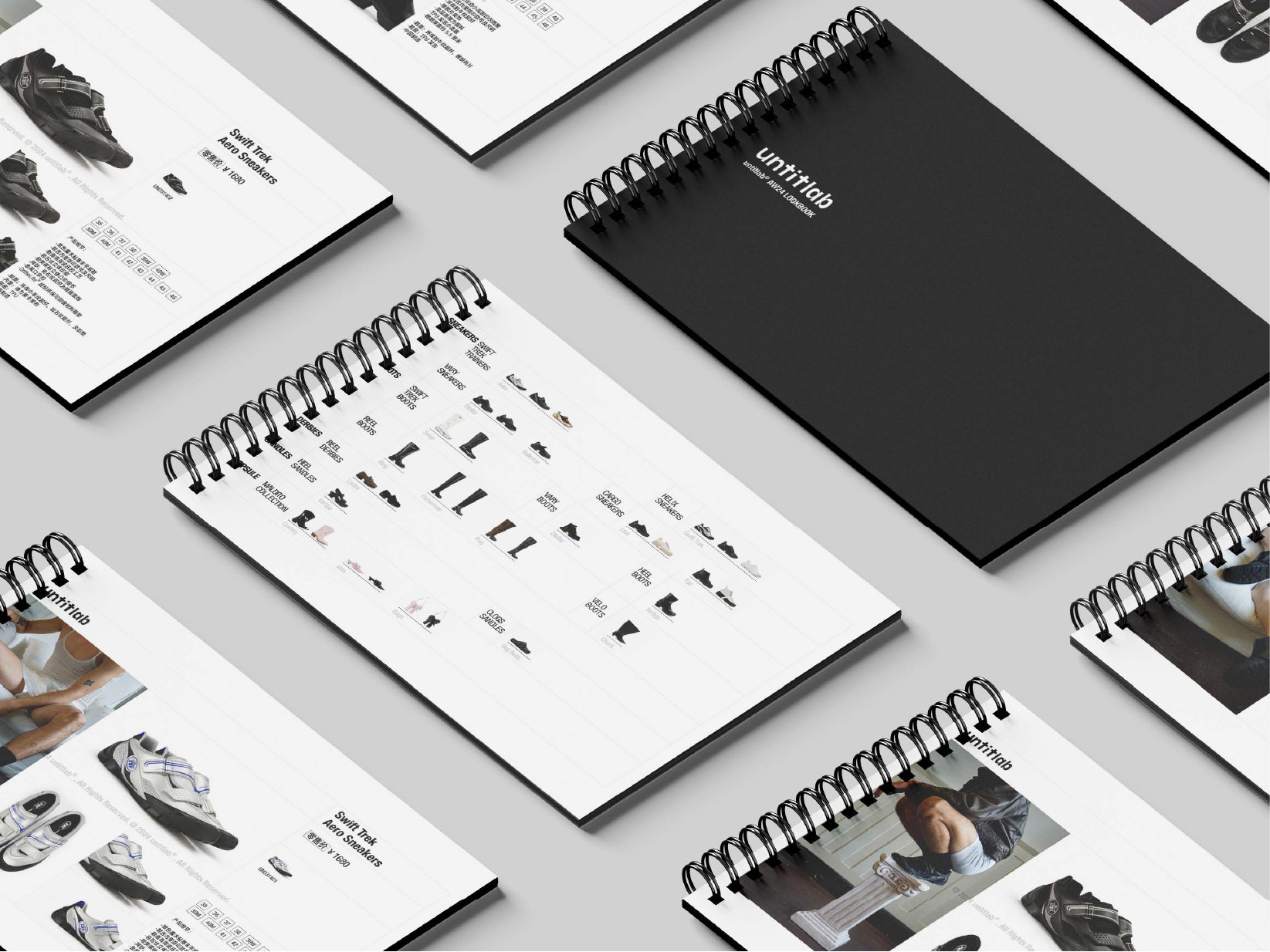 untitlab 24AW Lookbook books arranged on a studio table.